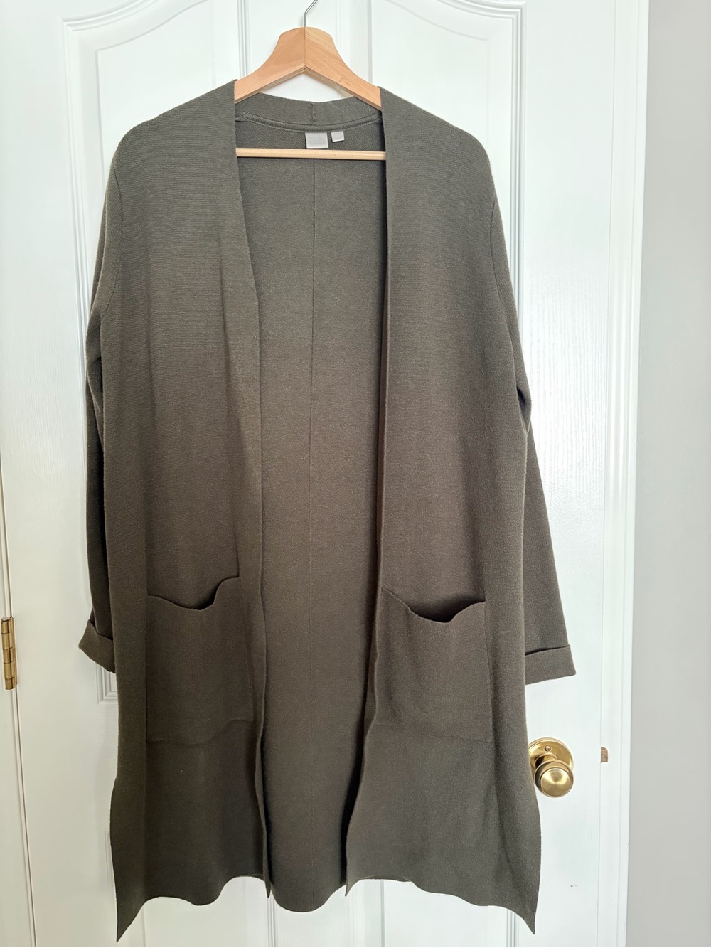 twik Olive Green Open-Front Pocket Cardigan